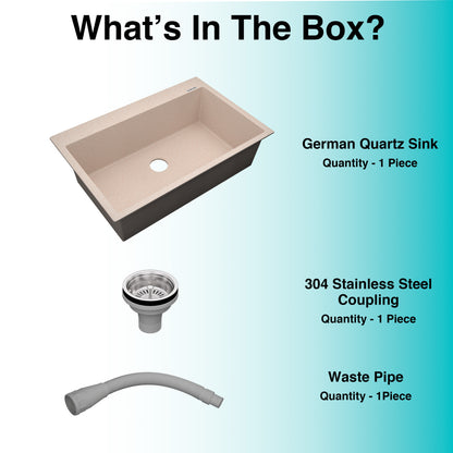 German Quartz Single Bowl Kitchen Sink with Faucet Deck- Cornflakes (31" x 20" x 9")