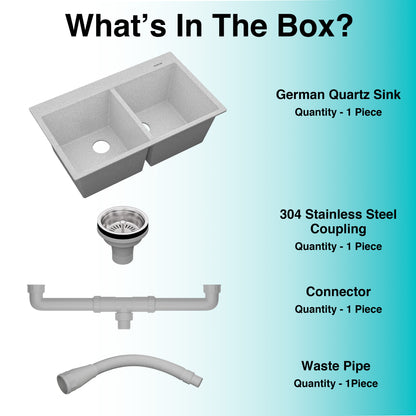 German Quartz Double Bowl Kitchen Sink with Faucet Deck - Crater (34" x 20" x 9")