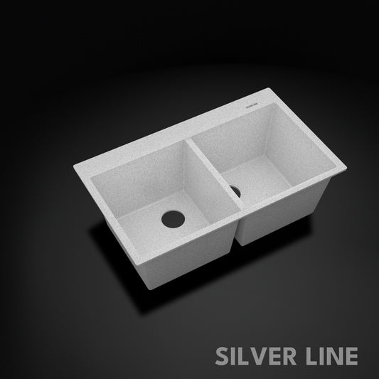 German Quartz Double Bowl Kitchen Sink with Faucet Deck - Crater (34" x 20" x 9")
