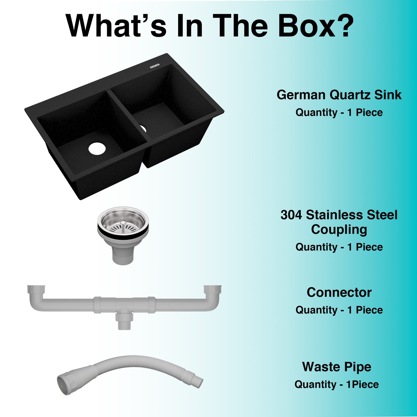 German Quartz Double Bowl Kitchen Sink with Faucet Deck - Starry Night (34" x 20" x 9")