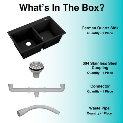 German Quartz Double Bowl Kitchen Sink with Faucet Deck - Starry Night (34" x 20" x 9")