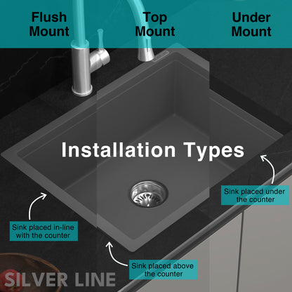German Quartz Double Bowl Kitchen Sink with Faucet Deck - Slate (34" x 20" x 9")
