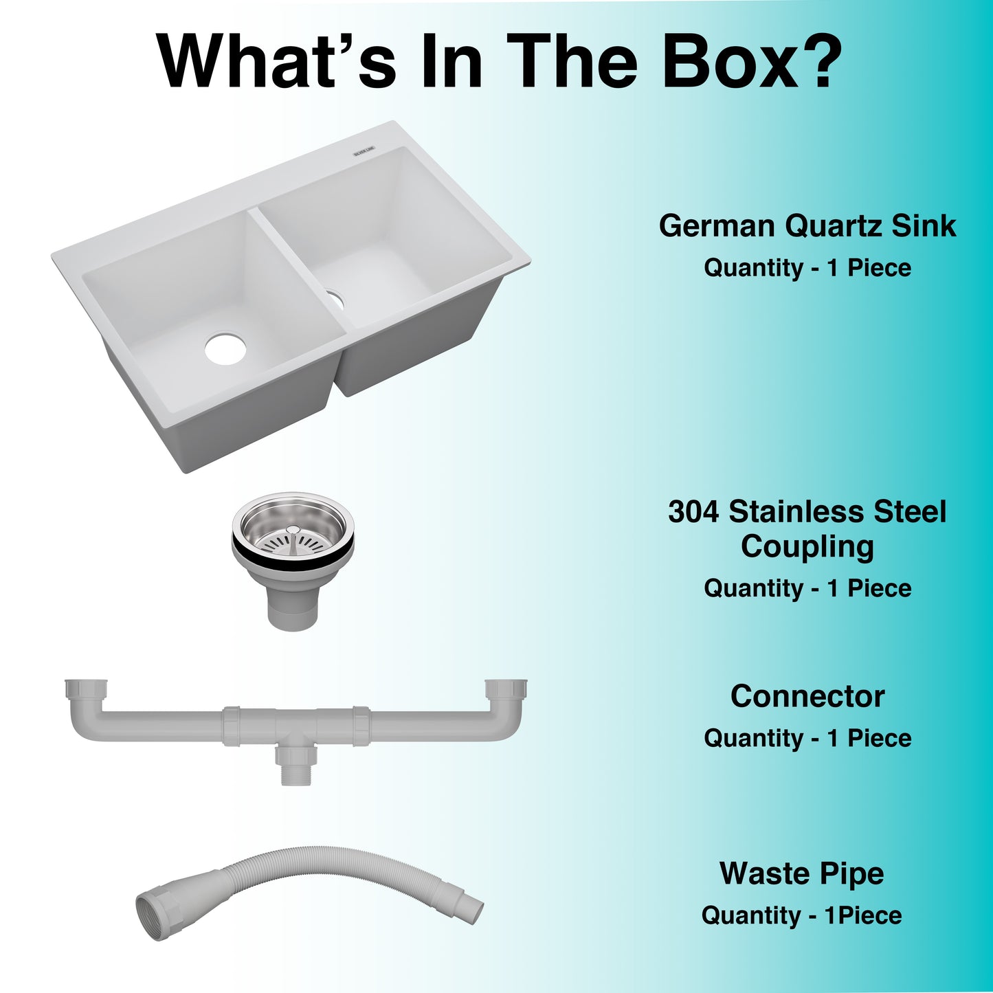 German Quartz Double Bowl Kitchen Sink with Faucet Deck - Snow White (34" x 20" x 9")