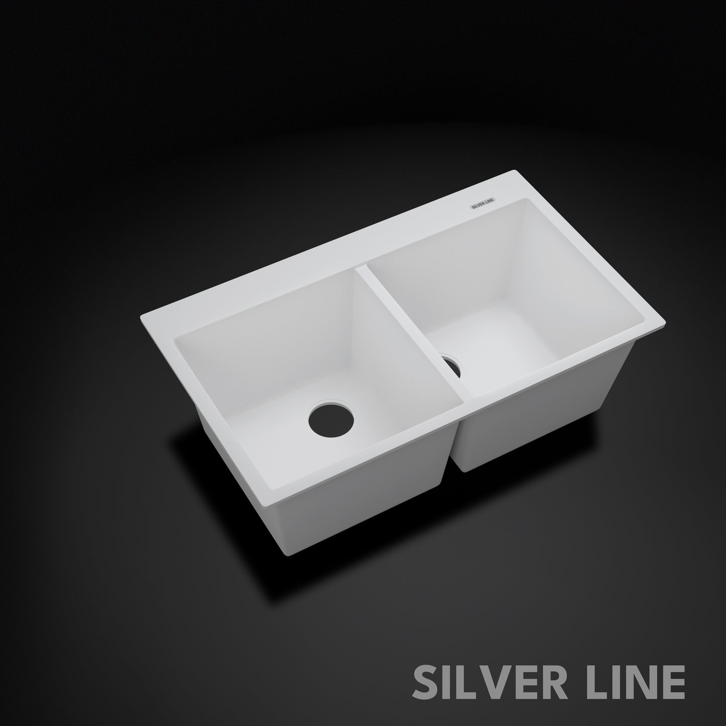 German Quartz Double Bowl Kitchen Sink with Faucet Deck - Snow White (34" x 20" x 9")