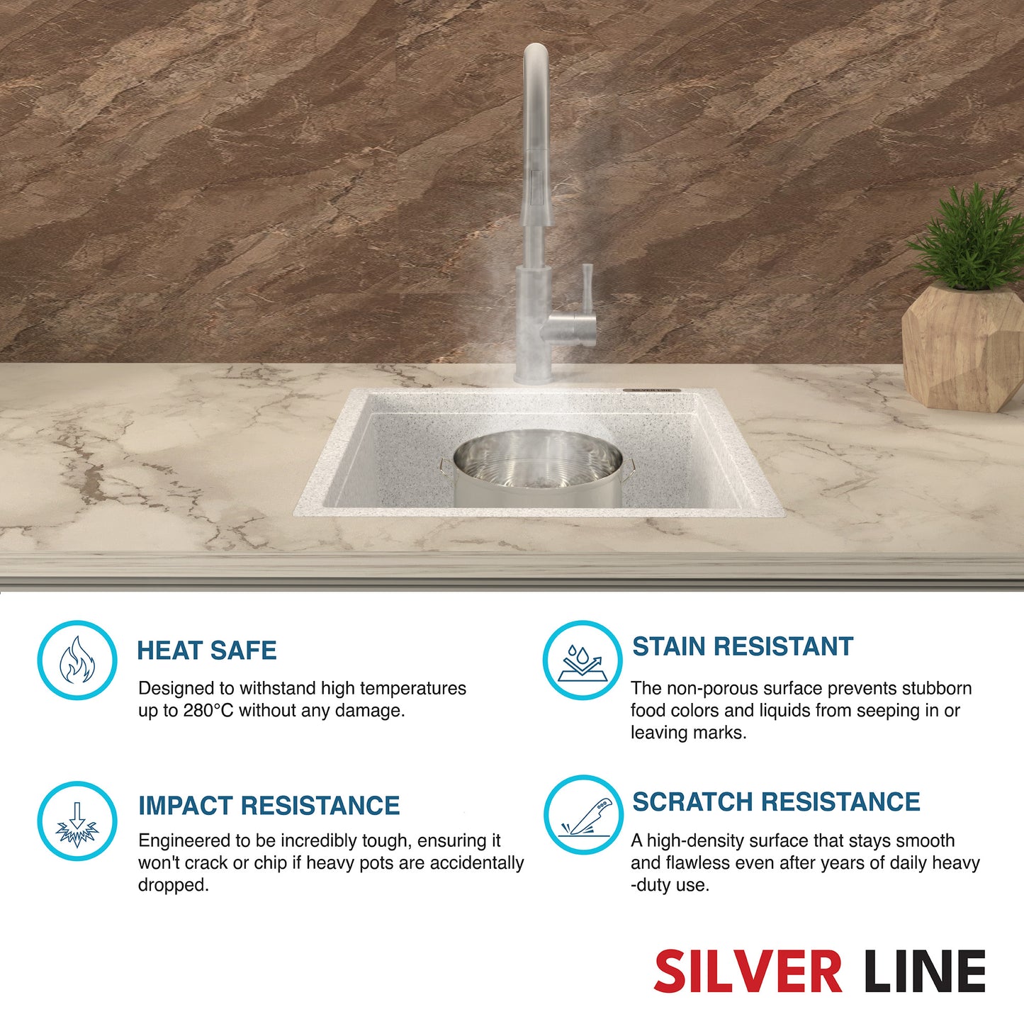 German Quartz Double Bowl Kitchen Sink with Faucet Deck - Crater (34" x 20" x 9")