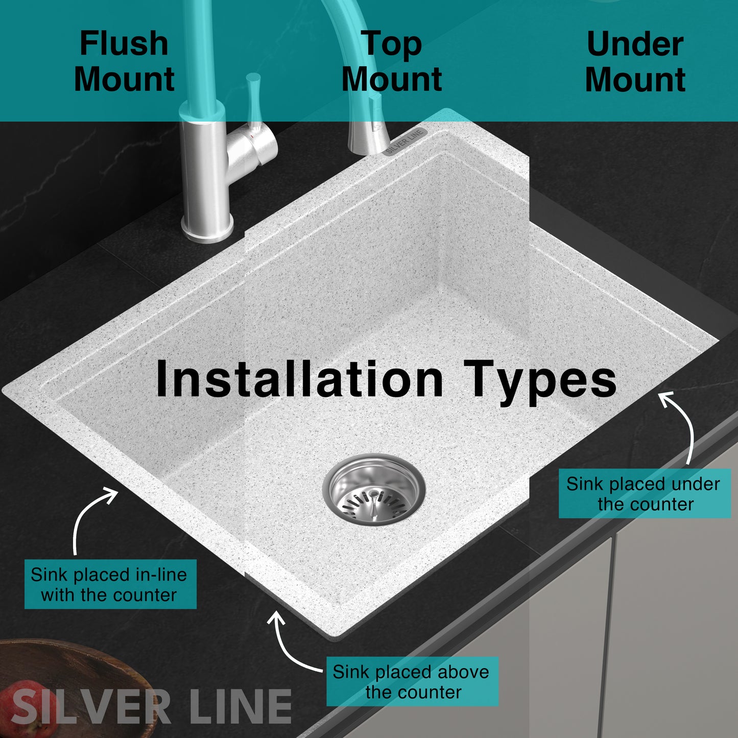 German Quartz Double Bowl Kitchen Sink with Faucet Deck - Crater (34" x 20" x 9")