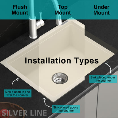 German Quartz Double Bowl Kitchen Sink with Faucet Deck - Ivory (34" x 20" x 9")