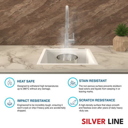 German Quartz Double Bowl Kitchen Sink with Faucet Deck - Snow White (34" x 20" x 9")