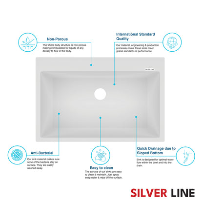 German Quartz Double Bowl Kitchen Sink with Faucet Deck - Snow White (34" x 20" x 9")