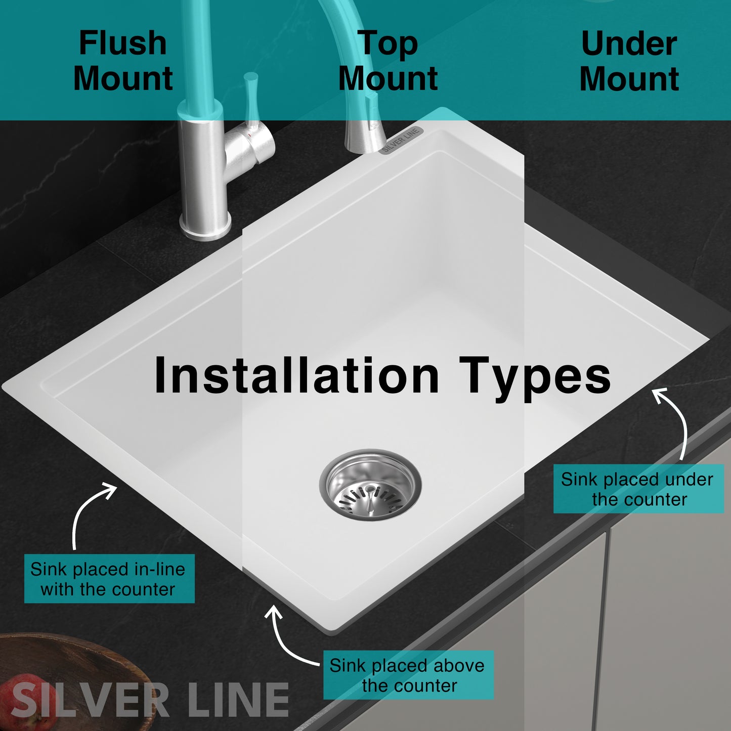 German Quartz Double Bowl Kitchen Sink with Faucet Deck - Snow White (34" x 20" x 9")