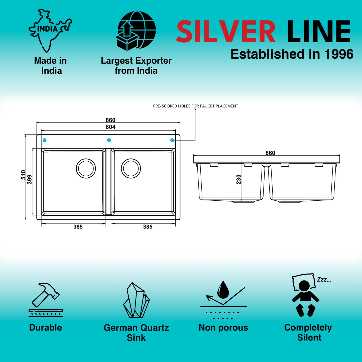 German Quartz Double Bowl Kitchen Sink with Faucet Deck - Cornflakes (34" x 20" x 9")