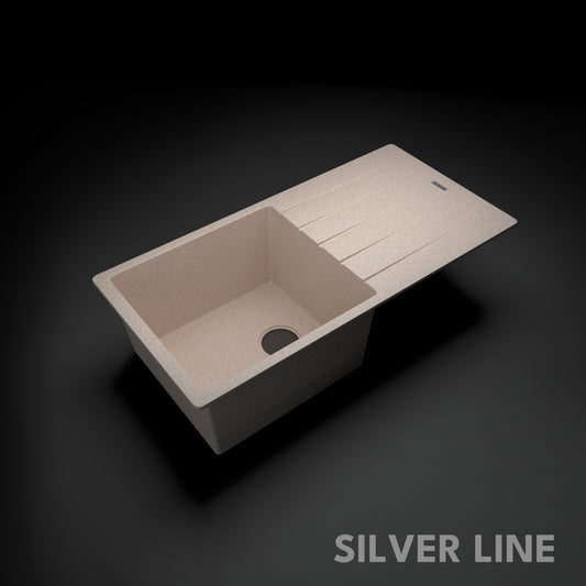 German Quartz Single Bowl Kitchen Sink with Drain Board - Cornflakes (36" x 18" x 9")
