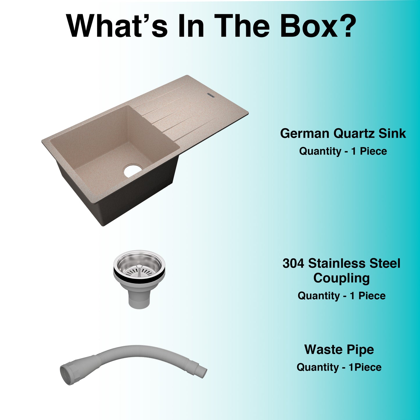 German Quartz Single Bowl Kitchen Sink with Drain Board - Cornflakes (36" x 18" x 9")