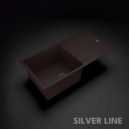 German Quartz Single Bowl Kitchen Sink with Drain Board - Coffee (36" x 18" x 9")