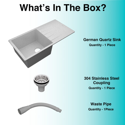 German Quartz Single Bowl Kitchen Sink with Drain Board - Crater (36" x 18" x 9")