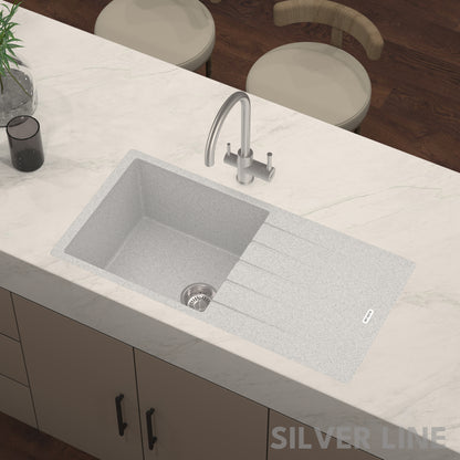German Quartz Single Bowl Kitchen Sink with Drain Board - Crater (36" x 18" x 9")