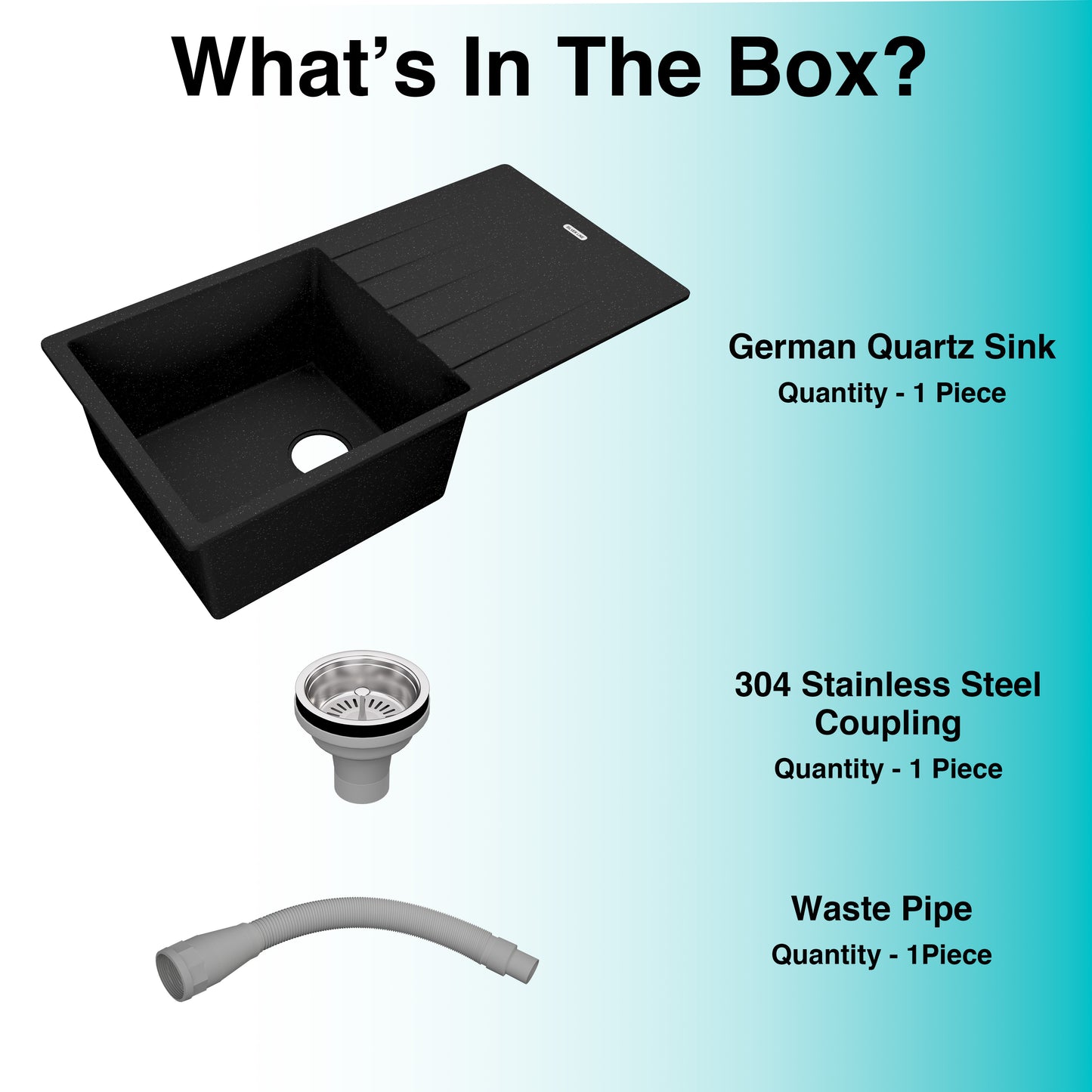 German Quartz Single Bowl Kitchen Sink with Drain Board - Starry Night (36" x 18" x 9")