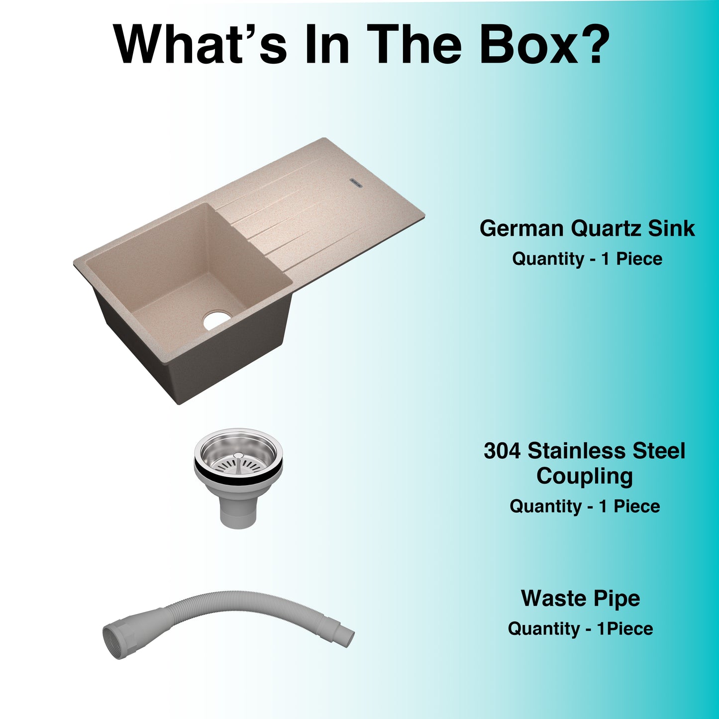 German Quartz Single Bowl Kitchen Sink with Drain Board - Cornflakes (40" x 20" x 9")