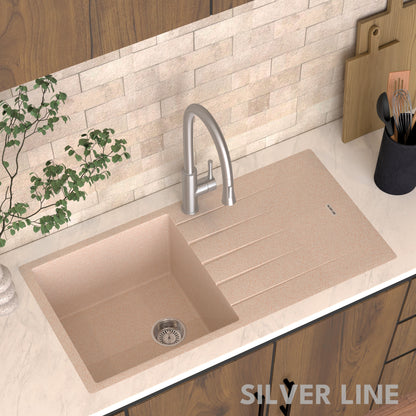 German Quartz Single Bowl Kitchen Sink with Drain Board - Cornflakes (40" x 20" x 9")