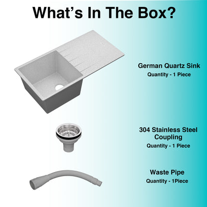 German Quartz Single Bowl Kitchen Sink with Drain Board - Crater (40" x 20" x 9")
