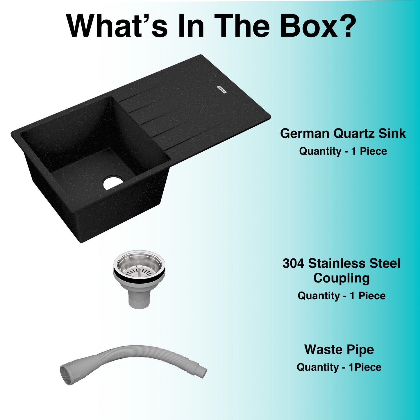 German Quartz Single Bowl Kitchen Sink with Drain Board - Starry Night (40" x 20" x 9")
