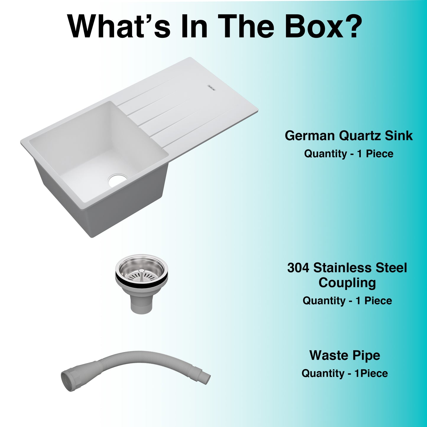 German Quartz Single Bowl Kitchen Sink with Drain Board - Snow White (40" x 20" x 9")