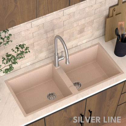 German Quartz Double Bowl Kitchen Sink with Faucet Hole - Cornflakes (45" x 20" x 9")