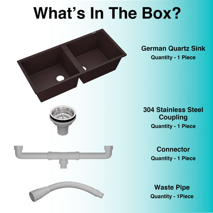 German Quartz Double Bowl Kitchen Sink with Faucet Hole - Coffee (45" x 20" x 9")