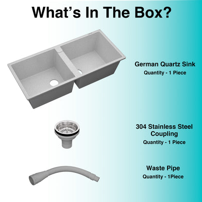 German Quartz Double Bowl Kitchen Sink with Faucet Hole - Crater (45" x 20" x 9")