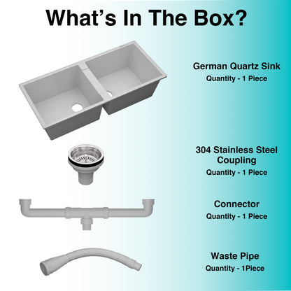 German Quartz Double Bowl Kitchen Sink with Faucet Hole - Crater (45" x 20" x 9")