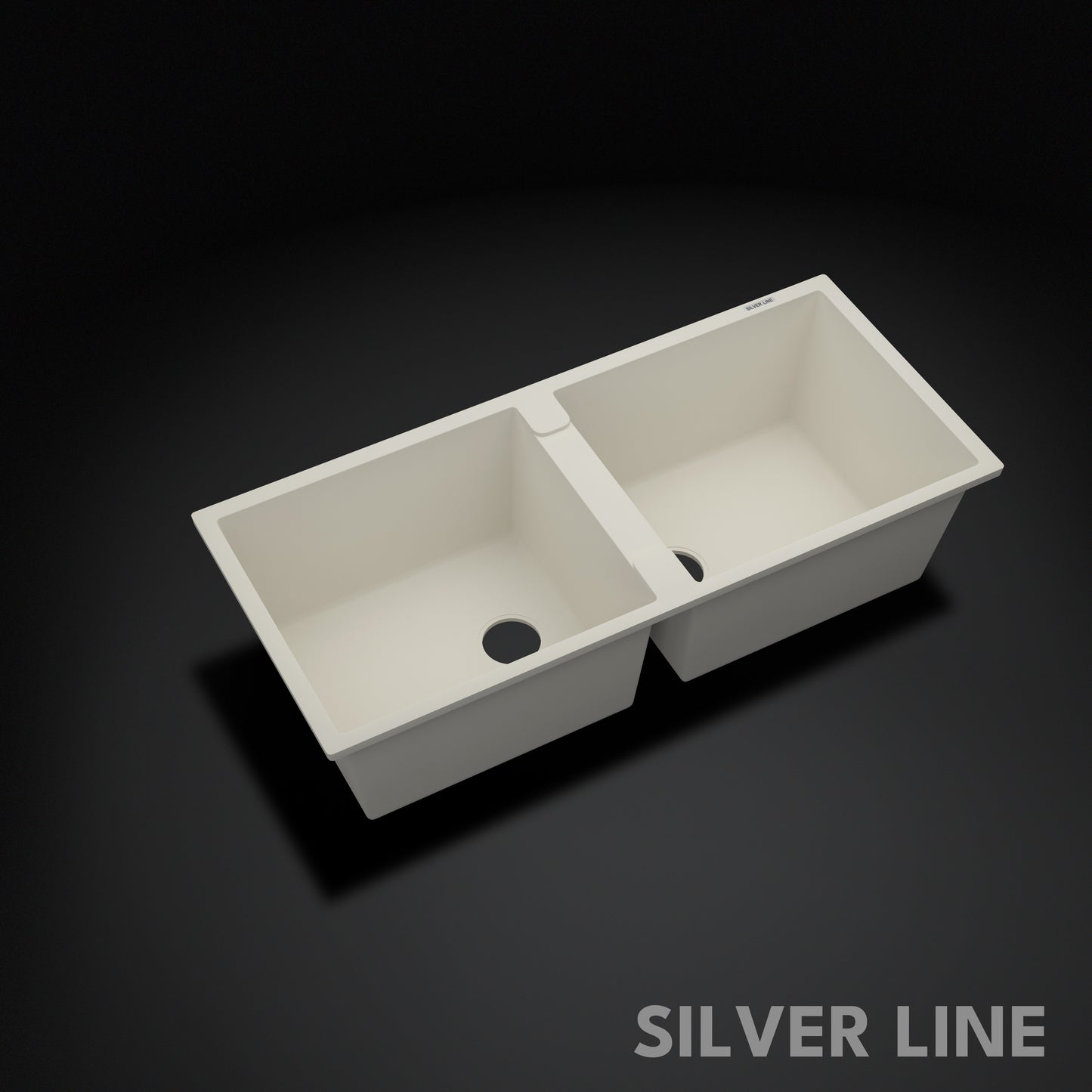 German Quartz Double Bowl Kitchen Sink with Faucet Hole - Ivory (45" x 20" x 9")