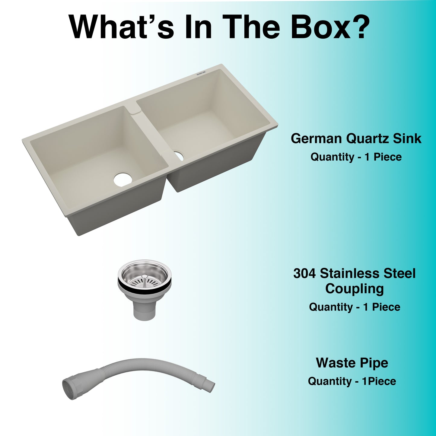German Quartz Double Bowl Kitchen Sink with Faucet Hole - Ivory (45" x 20" x 9")
