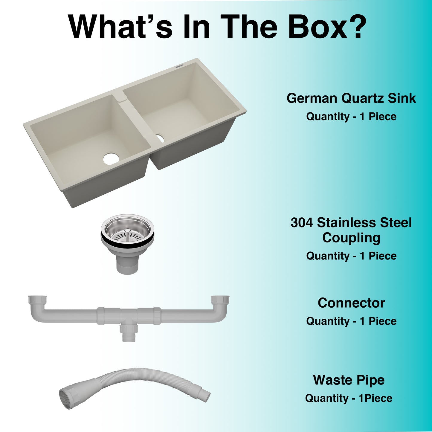 German Quartz Double Bowl Kitchen Sink with Faucet Hole - Ivory (45" x 20" x 9")