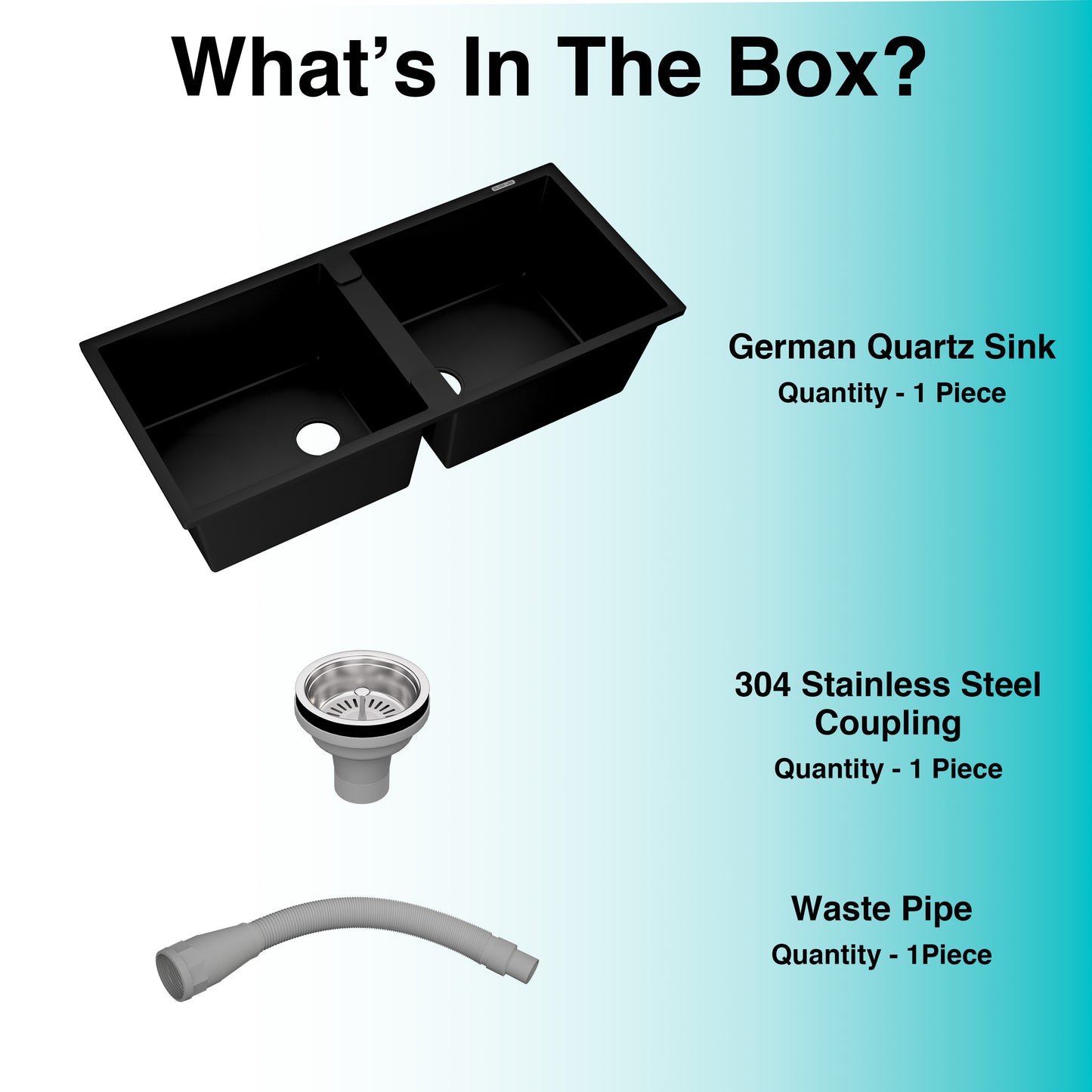 German Quartz Double Bowl Kitchen Sink with Faucet Hole - Midnight Black (45" x 20" x 9")
