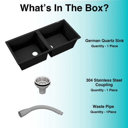German Quartz Double Bowl Kitchen Sink with Faucet Hole - Starry Night (45" x 20" x 9")