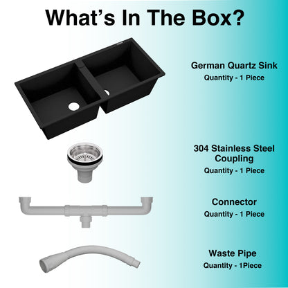 German Quartz Double Bowl Kitchen Sink with Faucet Hole - Starry Night (45" x 20" x 9")