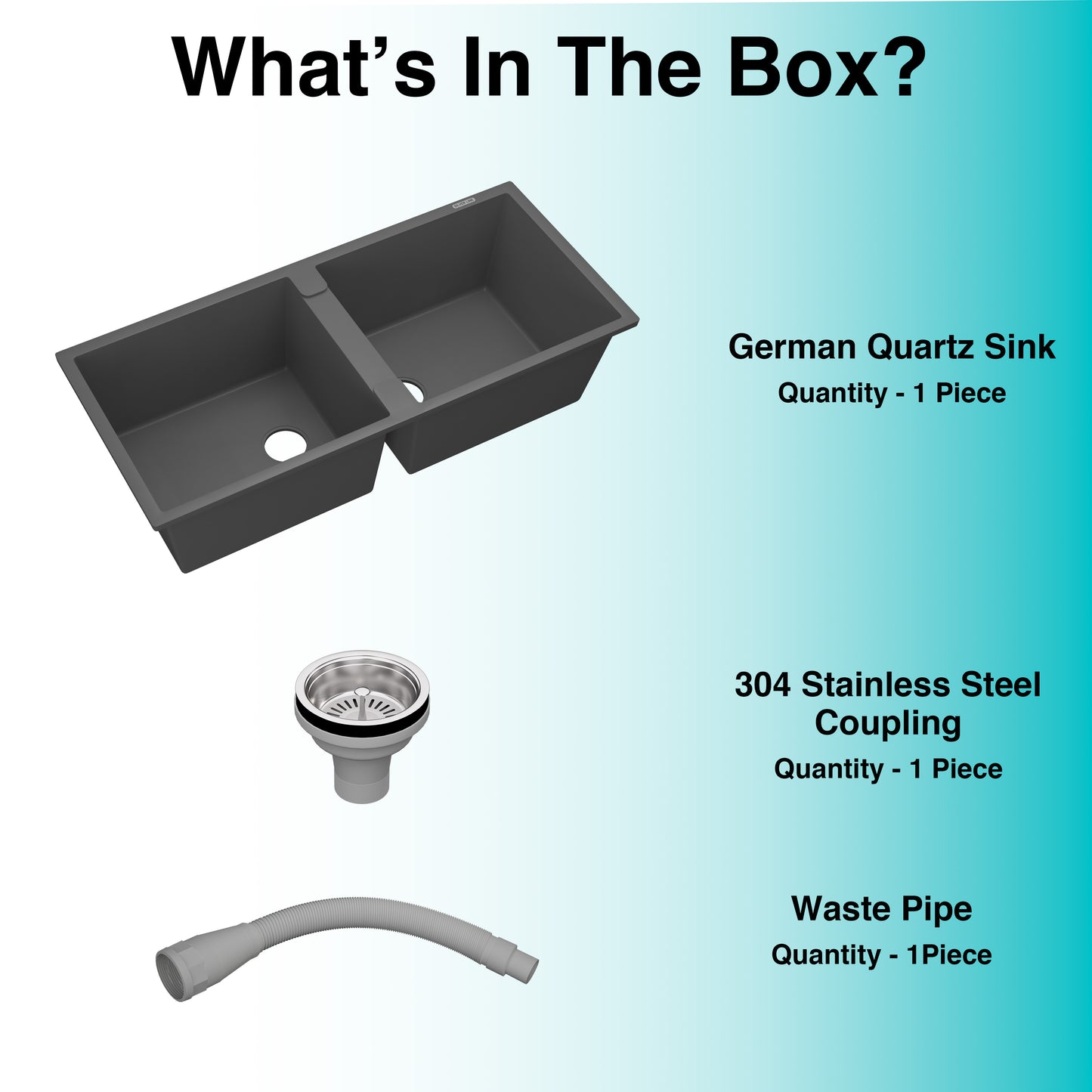 German Quartz Double Bowl Kitchen Sink with Faucet Hole - Slate (45" x 20" x 9")