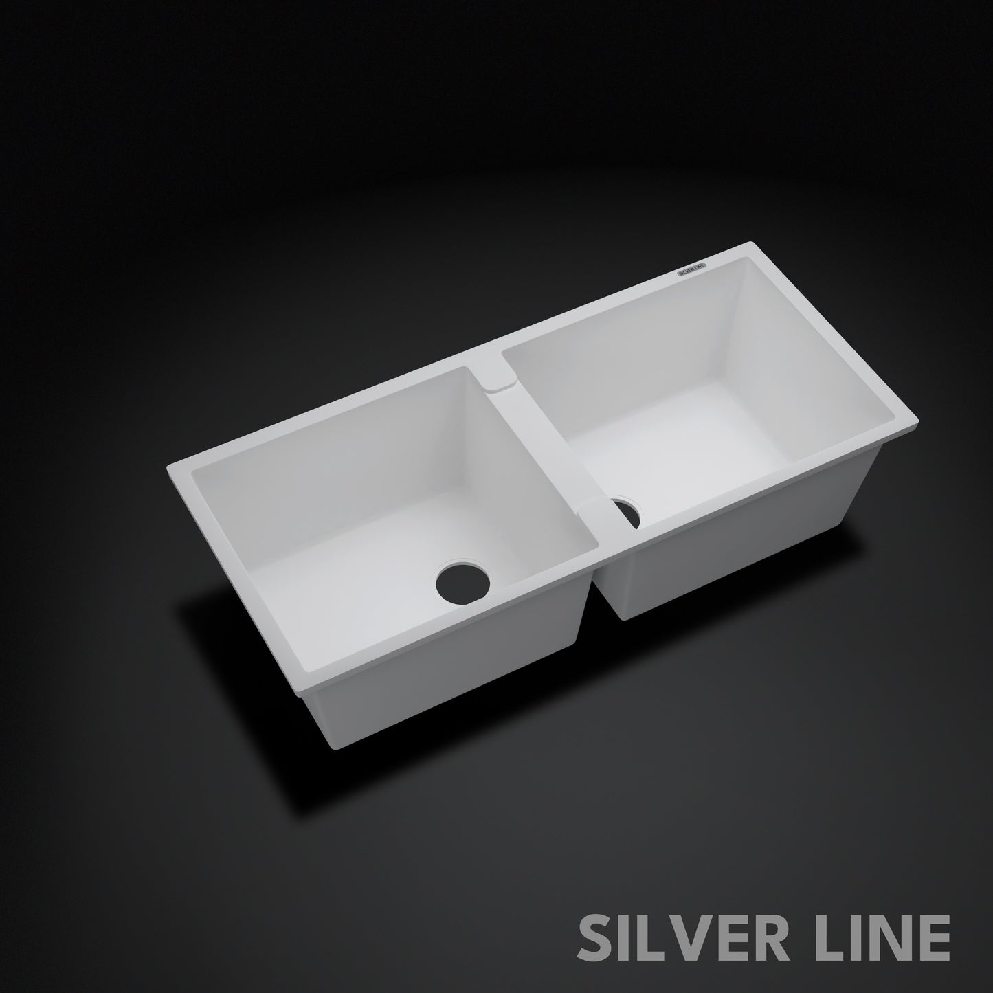 German Quartz Double Bowl Kitchen Sink with Faucet Hole - Snow White (45" x 20" x 9")