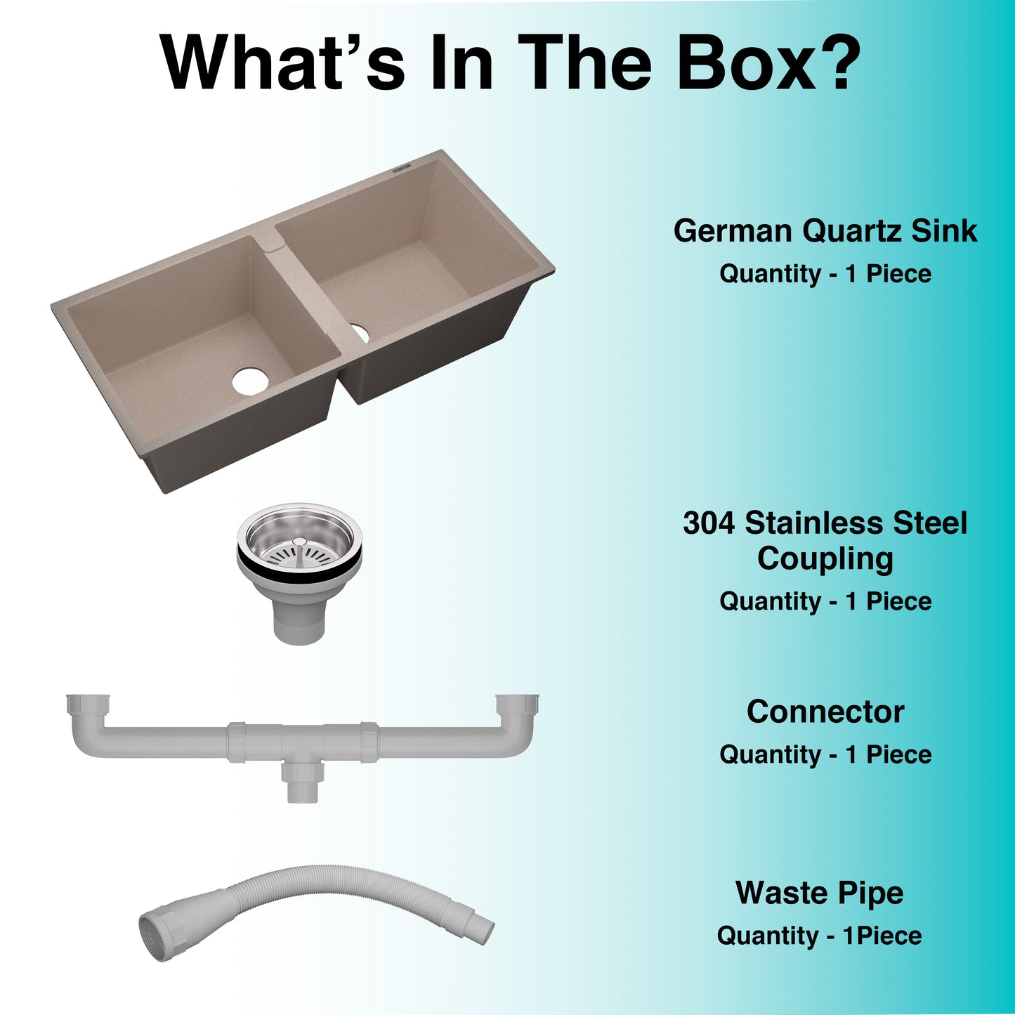 German Quartz Double Bowl Kitchen Sink with Faucet Hole - Cornflakes (45" x 20" x 9")