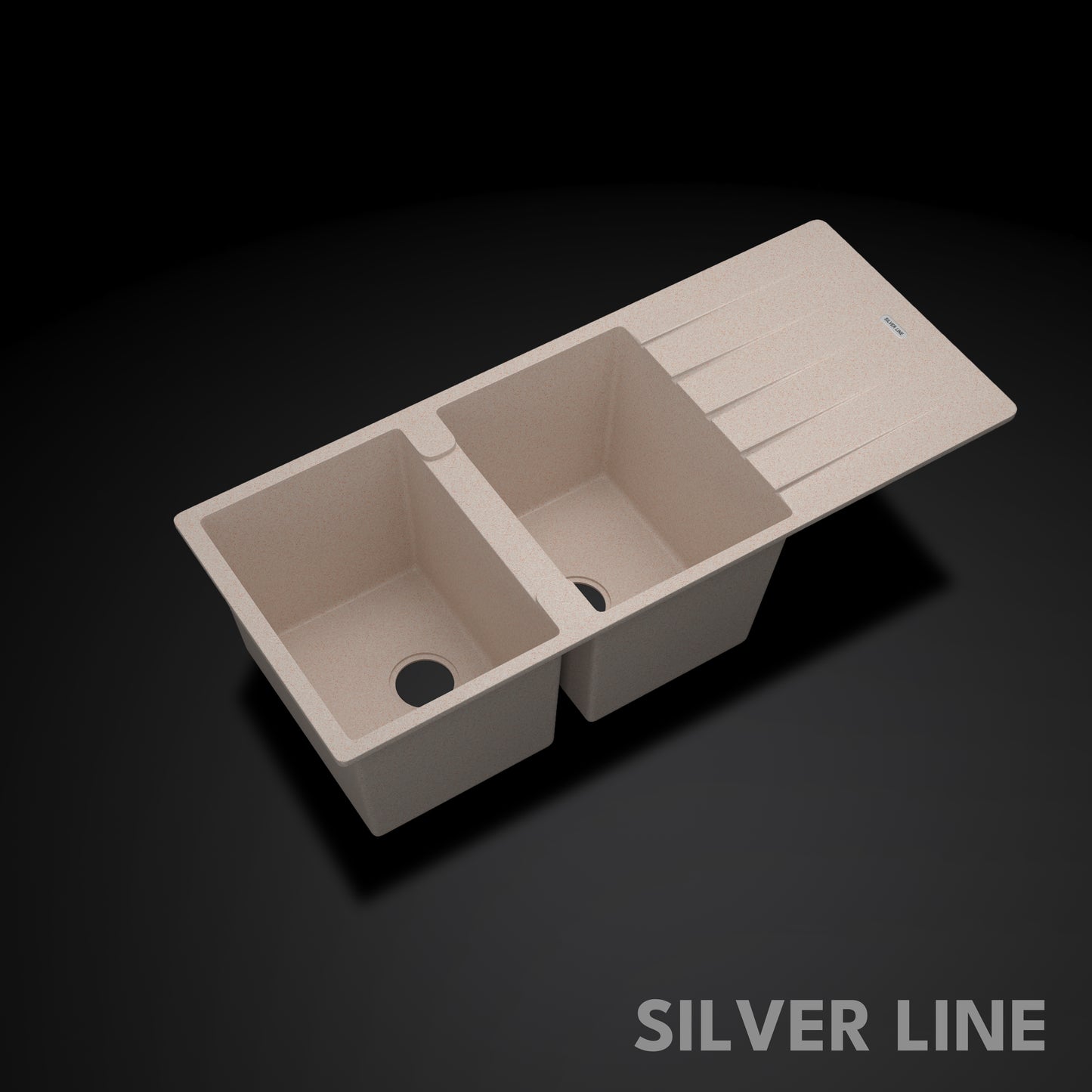 German Quartz Double Bowl Kitchen Sink with Faucet Hole & Drainboard - Cornflakes (46" x 20" x 9")