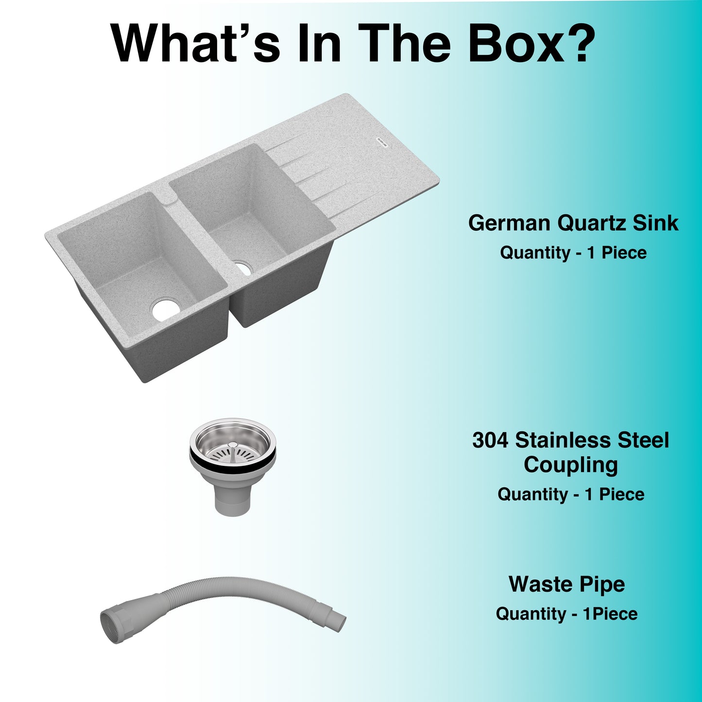 German Quartz Double Bowl Kitchen Sink with Faucet Hole & Drainboard - Crater (46" x 20" x 9")