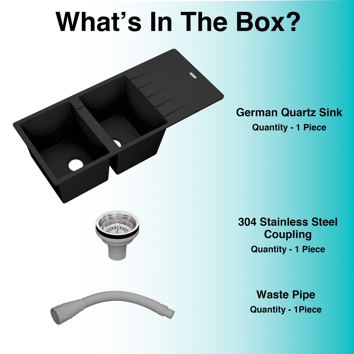 German Quartz Double Bowl Kitchen Sink with Faucet Hole & Drainboard - Starry Night (46" x 20" x 9")