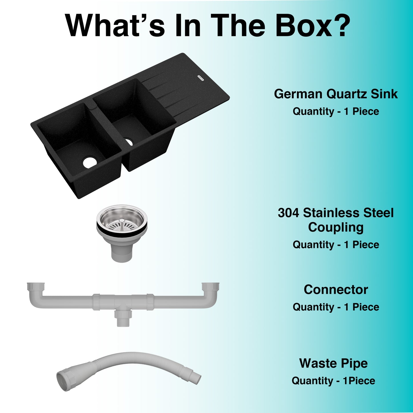 German Quartz Double Bowl Kitchen Sink with Faucet Hole & Drainboard - Starry Night (46" x 20" x 9")