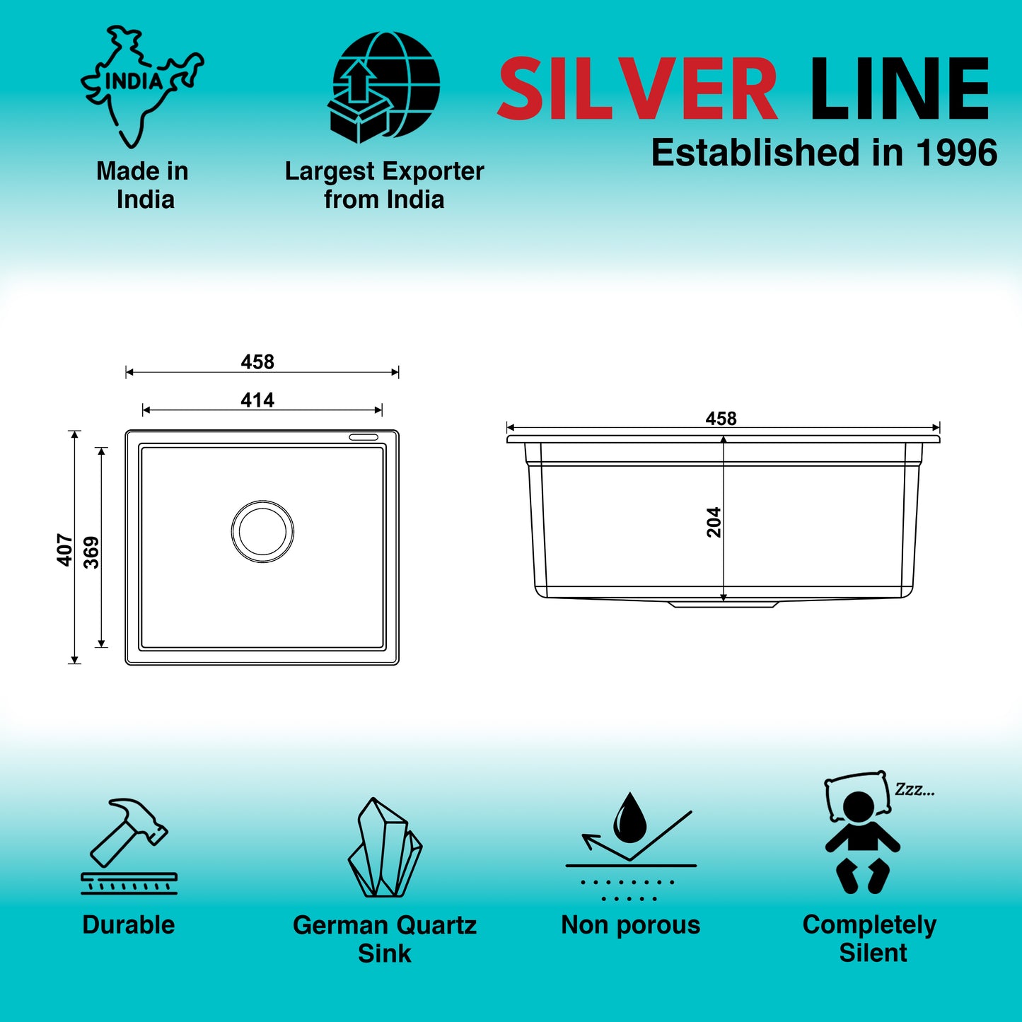 German Quartz Single Bowl Kitchen Sink - Starry Night (18" x 16" x 8")