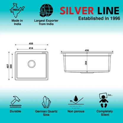 German Quartz Single Bowl Kitchen Sink - Coffee (18" x 16" x 8")
