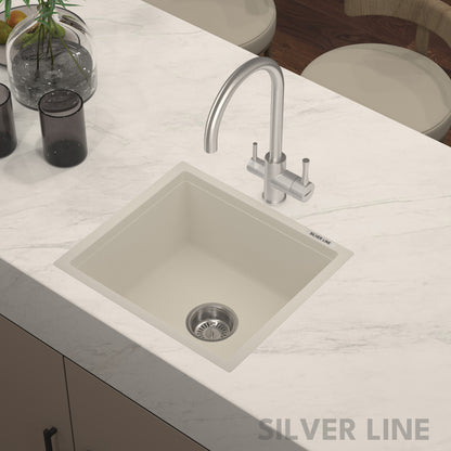 German Quartz Single Bowl Kitchen Sink - Ivory (18" x 16" x 8")