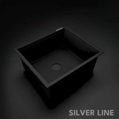 German Quartz Single Bowl Kitchen Sink - Midnight Black (21" x 18" x 8")