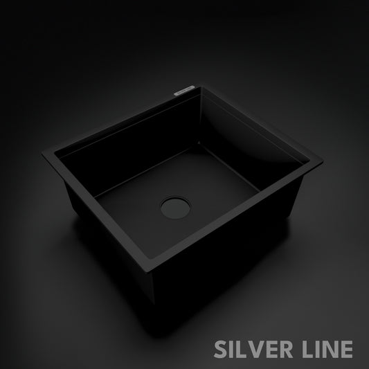 German Quartz Single Bowl Kitchen Sink - Midnight Black (21" x 18" x 8")