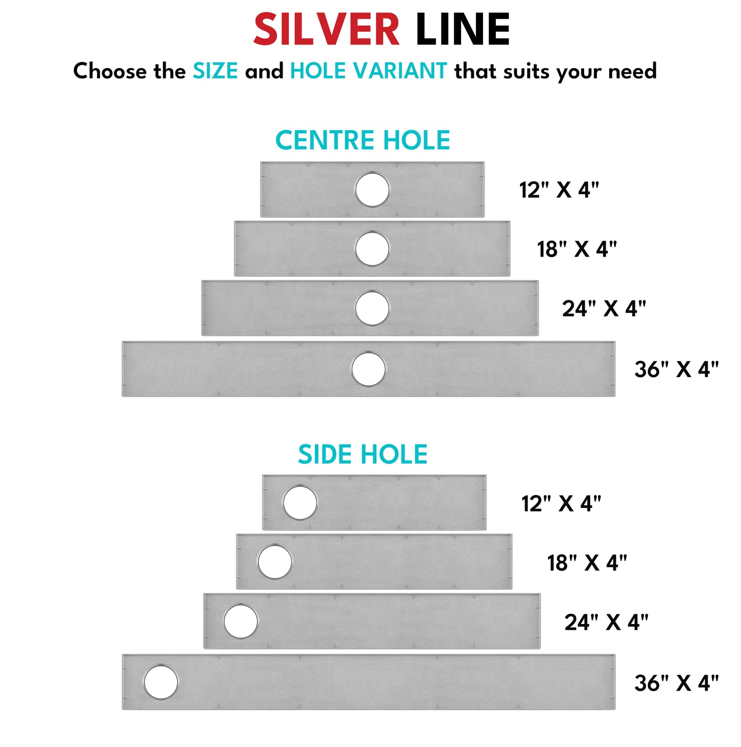 Tile Insert Shower Drain Channel | 304 Stainless Steel | Invisible Shower Channel with Cockroach Trap - Silver Line