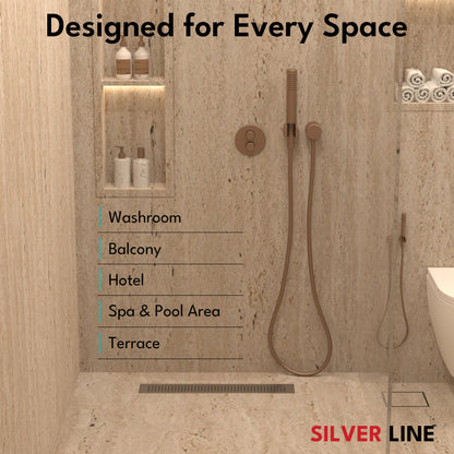 Linear Shower Channel Drain | 304 Stainless Steel | Square Perforated Grating with Cockroach Trap - Silver Line
